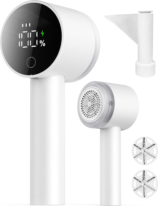Fabric Shaver, 2 in 1 Rechargeable Sweater Shaver with Lint Roller, Magnetic Cap, Digital Display, 2 Extra Blades, Defuzzer for Clothing Furniture Couch